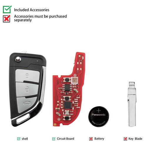 [5Pcs/Lot] XHORSE XEKF31EN Knife II Style with Super Chip Second Generation Universal Remote Key (XT57B - Foldable 3-Button)