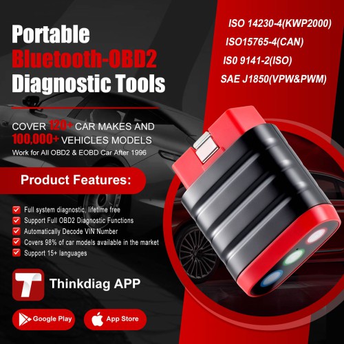 THINKCAR THINKDIAG MINI OBD2 Scanner Full System Diagnostics Supports Full OBD2 Diagnostic Functions AutoVIN 15+ Languages Lifetime Free Upgrade