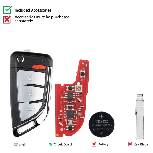 [5Pcs/Lot] XHORSE XEKF30EN Knife II Style with Super Chip Second Generation Universal Remote Key (XT57B - Foldable 4-Button)