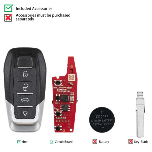 [5Pcs/Lot] XHORSE XKFEF4EN FA.LL Style Flip Key 4 Buttons Bright Red Second Generation Universal Wired Remote Key