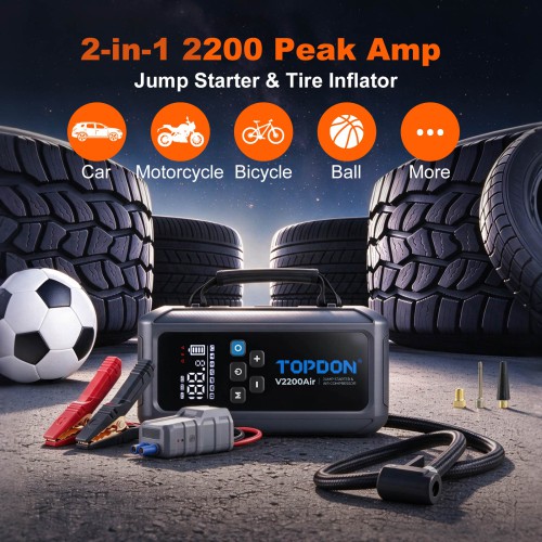 TOPDON V2200Air 2-in-1 2200 Peak Amp Jump Starter & Tire Inflator
