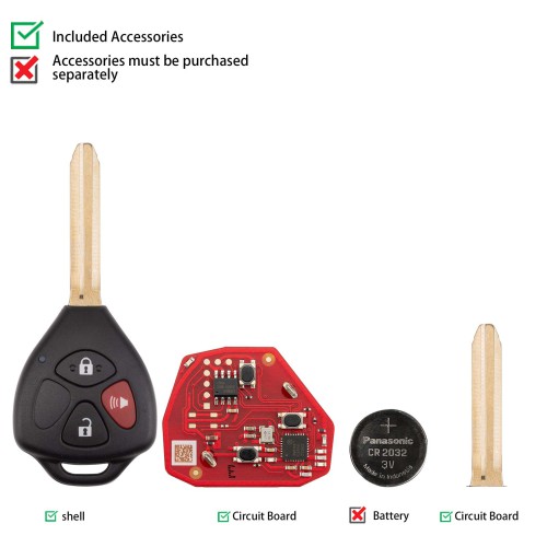 [5Pcs/Lot] XHORSE XKTO24EN for Toyota Models Right 3 Buttons Triangle Second Generation Wired Remote Key