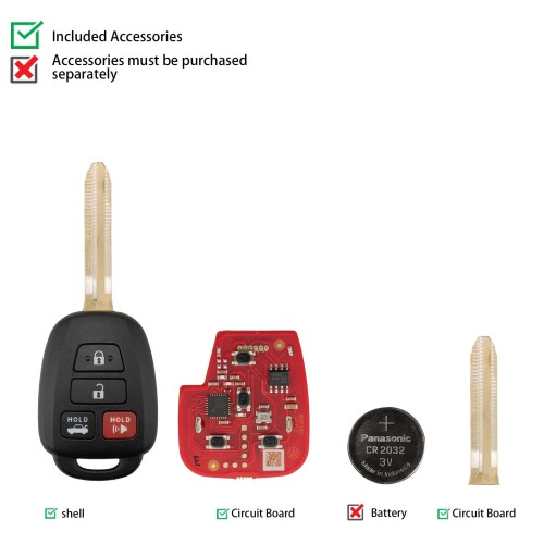 [5Pcs/Lot] XHORSE XKTO06EN Universal Wired Remote Key for Toyota Style Flat 4 Buttons