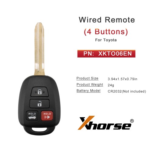 [5Pcs/Lot] XHORSE XKTO06EN Universal Wired Remote Key for Toyota Style Flat 4 Buttons