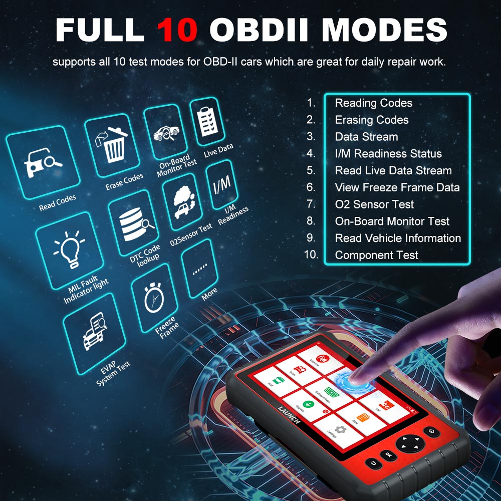LAUNCH OBD2 Code Reader/Scanner for 10 OBD2 Modes of Engine with Live Date Freeze Graph 