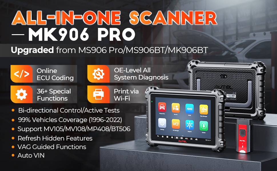 Autel MaxiSys MS906Pro Scan Tool: 2024 Newer Model of MS906/ MS906BT/  MK906BT Car Diagnostic Scanner, ECU Coding, 36+ Services, Active Test, All