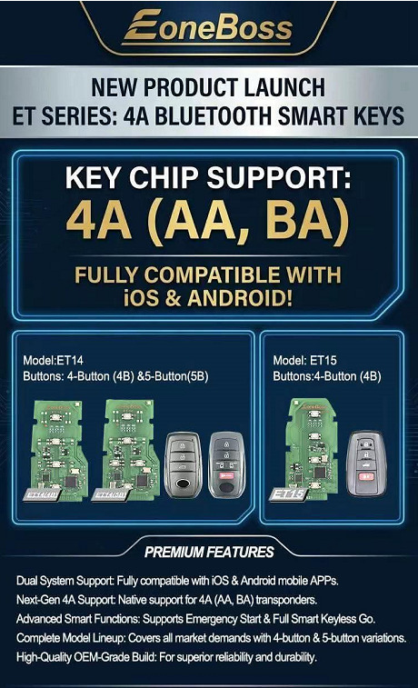 [5Pcs/Lot] EONEBOSS ET14 4A Bluetooth Smart Key 5 Button (5B) Replace ET12
