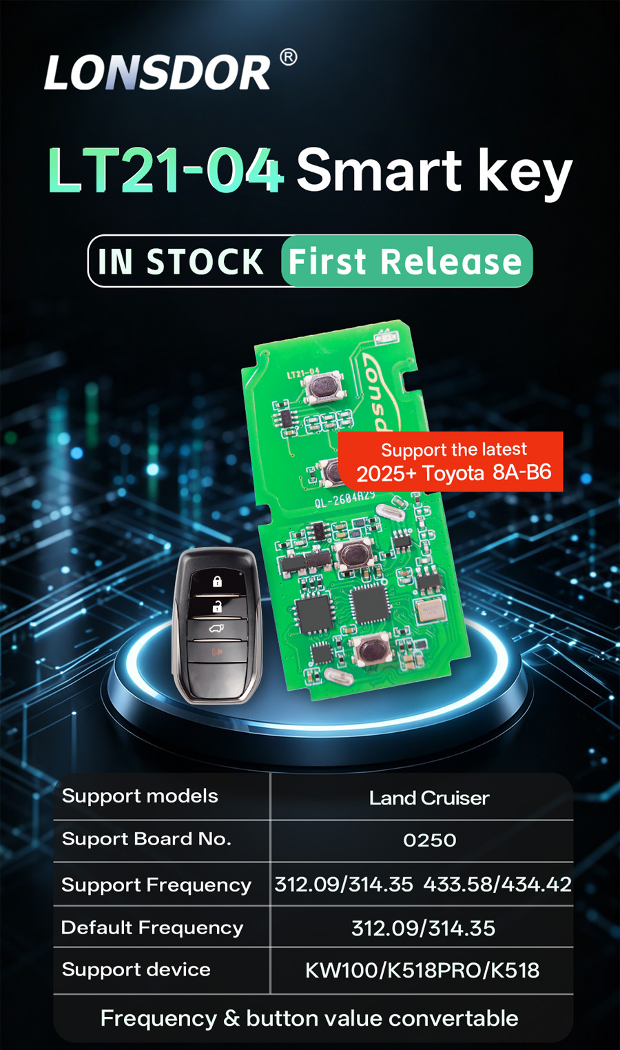 Lonsdor LT21-04 Smart Key Board 4 Buttons (Only PCB)